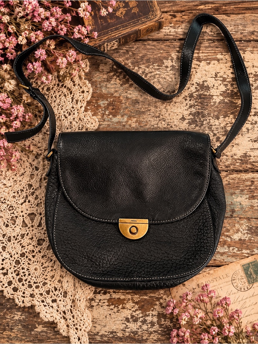 Fossil Black Emi Saddle Bag w/ Sample Not To Be Sold Tag